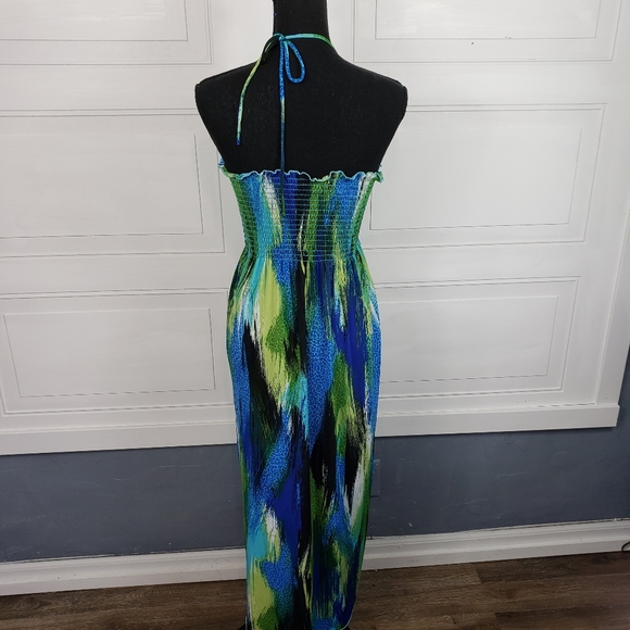 Dream Beach Halter Dress Blues Greens - Picture 12 of 13